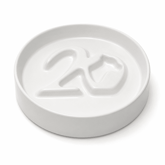 White Ceramic Slow Feeder Dog Bowl, 20cm Pet Food Bowl with Raised Maze Design for Dogs and Cats