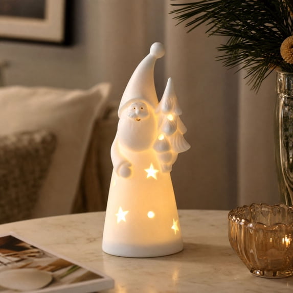 White Ceramic Table Lamp with Star Cutout Design, for Bedroom and Living Room Night Light Lamp Christmas Decoration