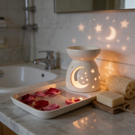 White Ceramic Tea Light Wax Warmer, Small Aroma Burner for Wax Melts and Fragrance Oil, Style C