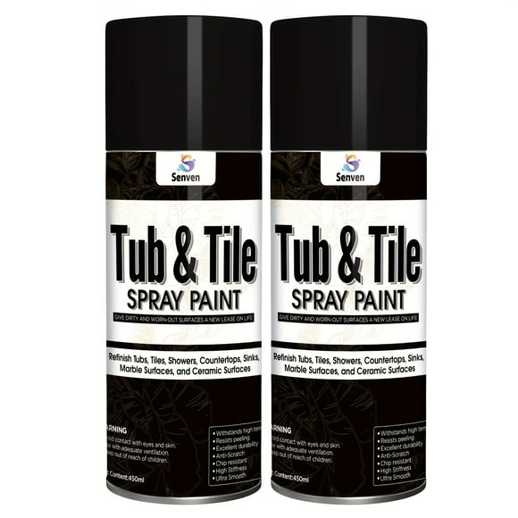 450ML 2PACK Tub and Tile Spray Paint Black Gloss Aerosol Spray Tile Paint Bathtub Paint Refinishing Kit for Tiles Ceramic Porcelain Fiberglass Resurfacing Bathroom Walls Bathtubs Sinks Countertops To