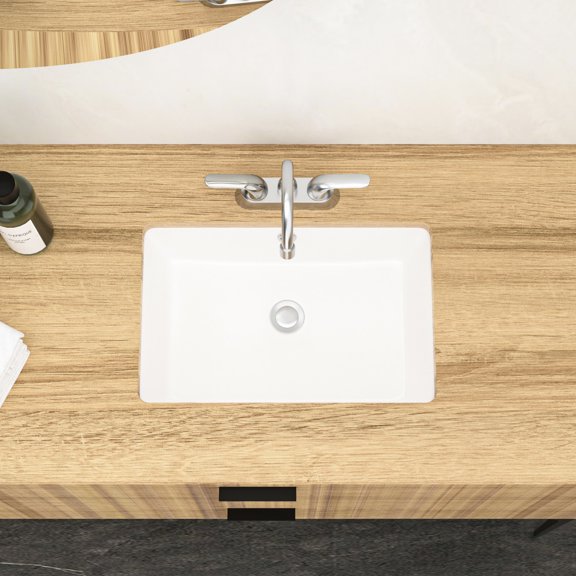 White Ceramic Undermount - Modern Classic - Home Bathroom - Spill Protection & Smooth Finish