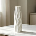 thumbnail image 1 of 12-Inch White Ceramic Textured Decorative Flower Vase for Home Decor, 1 of 9