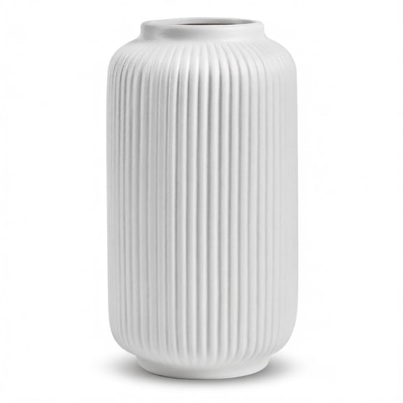 White Ceramic Vase 8 Inch Modern Flower For Bouquet And Pampas Grass Matte Frosted Large Opening Decorative Farmhouse Table Shelf Decor
