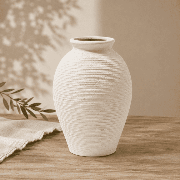 White Ceramic Vase 9" Farmhouse Decorative Vase for Living Room Shelf Decor NOVATRAX