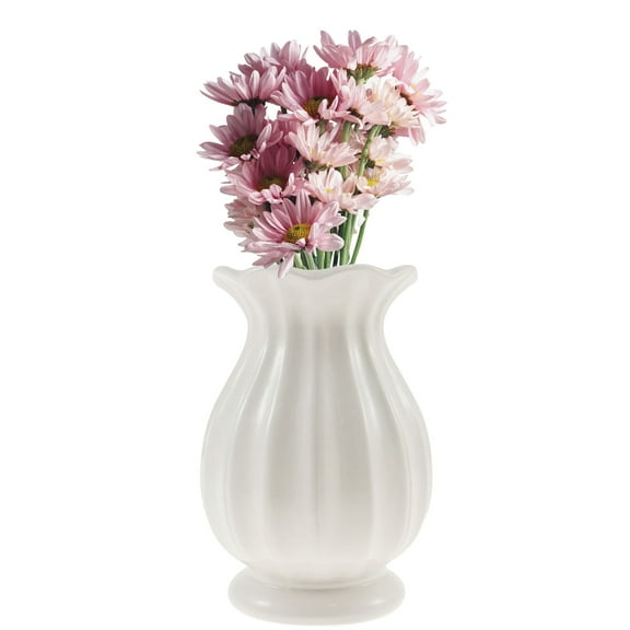 White Ceramic Vase Large Opening Glazed Scratch Resistant Thickened Stable Flower Vase for Home Office Kitchen Decor