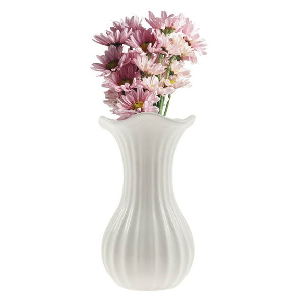 White Ceramic Vase Large Opening Glazed Scratch Resistant Thickened Stable Flower Vase for Home Office Kitchen Decor