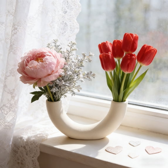 White Ceramic Vase, Minimalist Plain Design for Fresh or Dried Flower Arrangements, Versatile Home Decor and Tabletop Decoration Piece(White,D)