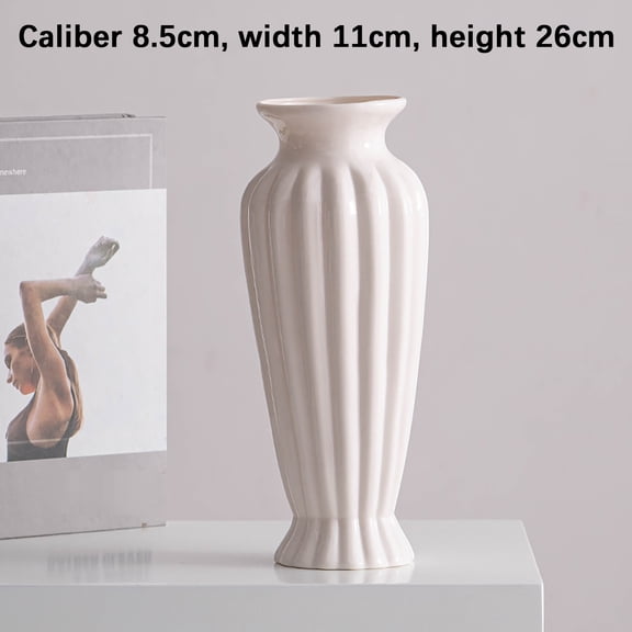 White Ceramic Vase, Modern Decorative Vase, Home Decor Accents for Living Room Table Centerpiece, Minimalist Ceramic Vase for Flowers and Interior Design