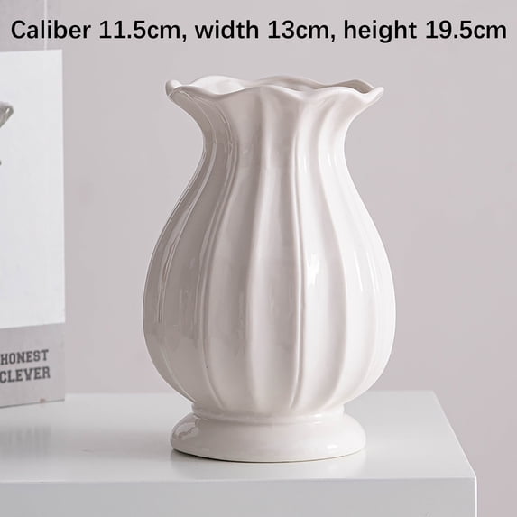 White Ceramic Vase, Modern Decorative Vase, Home Decor Accents for Living Room Table Centerpiece, Minimalist Ceramic Vase for Flowers and Interior Design