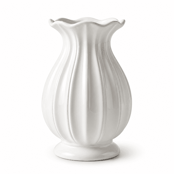 White Ceramic Ribbed Vase 7.6 in for Living Room Table Centerpiece Home Decor NOVATRAX
