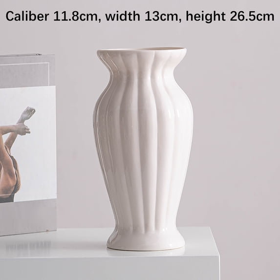 White Ceramic Vase Modern Home Decor, Elegant White Vase for Flowers & Table Centerpieces for Dining Room