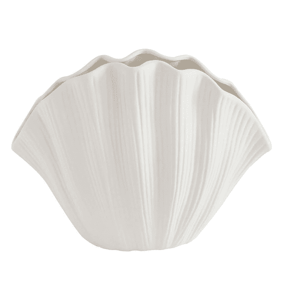 White Ceramic Vase Shell Shaped Decorative Flower Vase 7.87 Inch Modern Coastal Home Decor for Living Room Bedroom Table Centerpiece