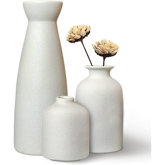White Ceramic Vases Set 3 for Farmhouse Home Decor,Modern Boho Small Vase for Pampas Flower Decorative,Vases for Dinner Table Party Living Room Office Bookshelf Entryway Bedroom Decor (White)…