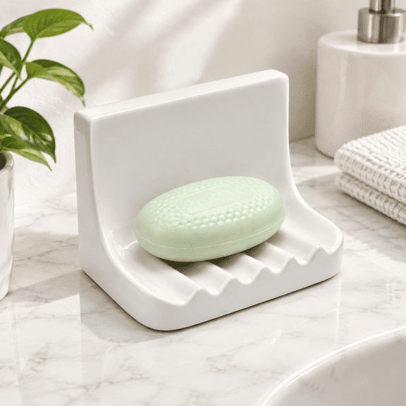 White Ceramic Wall Mounted Soap Dish For Bathroom Shower And Sink