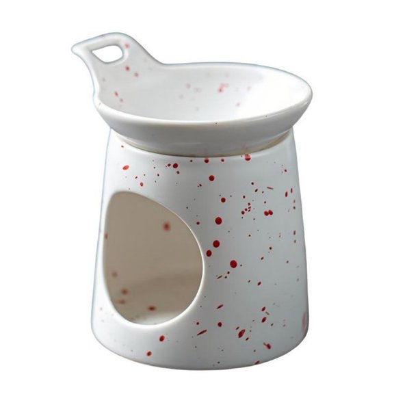 White Ceramic Wax Melt Warmer with Red Speckles & Spout Handle Tealight Candle Oil Burner for Essential Oils & Wax Melts Decorative Aromatherapy Diffuser Home Decor