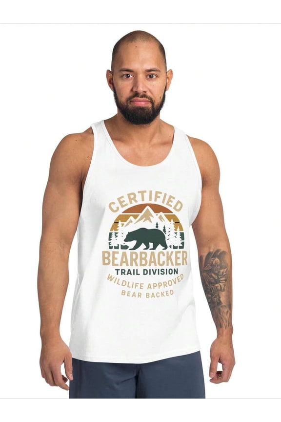 White Certified Bearbacker Trail Division Mens Muscle Tank Top Breathable Summer Quick Dry Gym Sleeveless Shirt