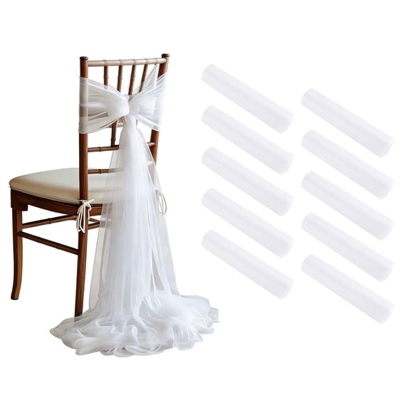 White Chair Sashes, 10 Packs 6339in Long Aisle Wedding Chair Back Side Decorations Fabric Sheer Church Tulle Chairs Drapes for Wedding Reception Party & Hotel Decoration