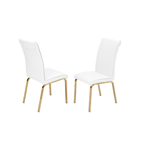 White Chairs Upholstered with Faux Leather and Gold Chrome Base (Set of 2)