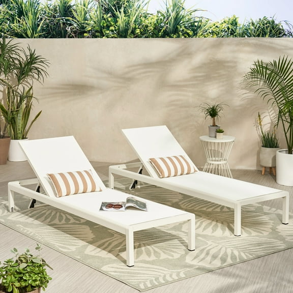 White Chaise Lounges With Flexible Mesh Seating And Adjustable Seat Depth, Of 2 2 Stable Aluminum Frame