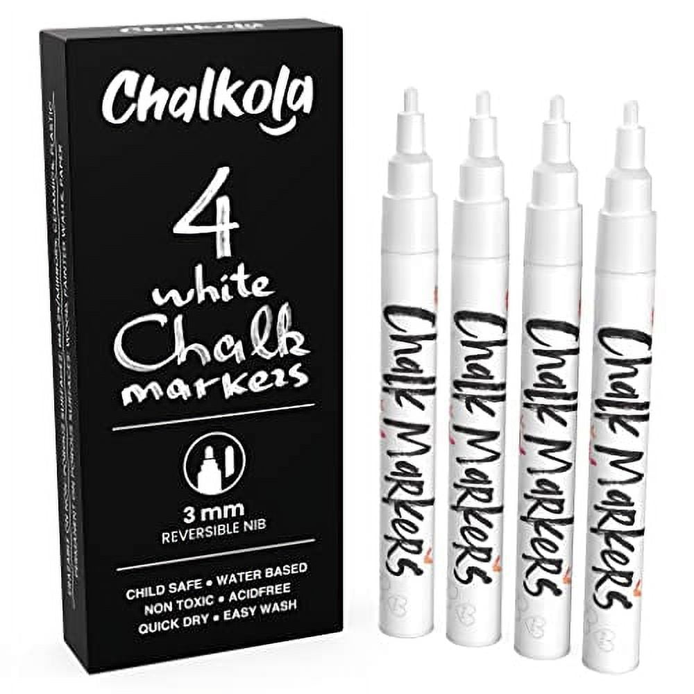 Kassa White (4 Pack) Liquid Chalkboard Markers, Fine Tip: Erasable for  Blackboard, Windows, Glass or Mirrors; Non-Toxic Washable Chalk Board Paint  Marker Pens with Reversible Dual Tip (Bullet, Chisel) 
