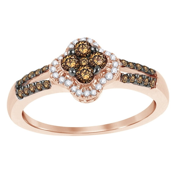 AFFY White Champagne & White Natural Diamond Clover Frame Ring in 10k Rose Gold
