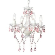 White Chandelier Crystal Light Fixture 4 Light Small Pink Chandelier for Bedroom