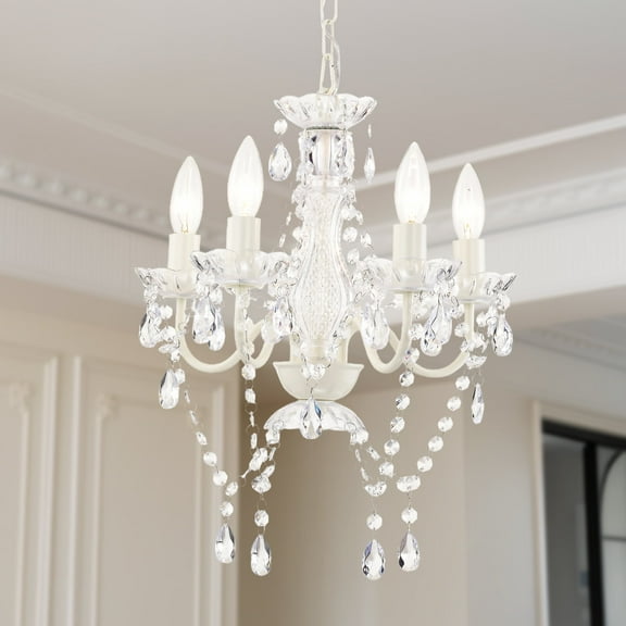 Small Crystal Chandelier Ceiling Lights White Fixture 4-Light For Dining Room Bedroom