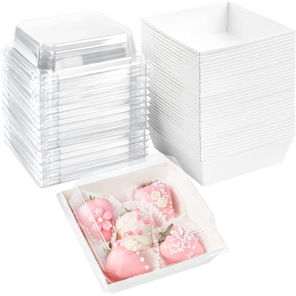 White Charcuterie Boxes with Clear Lids 4x4 Inch, 100 Pack Square Kraft Bakery Cake Slice Boxes with Window, Dessert To Go Containers (100)