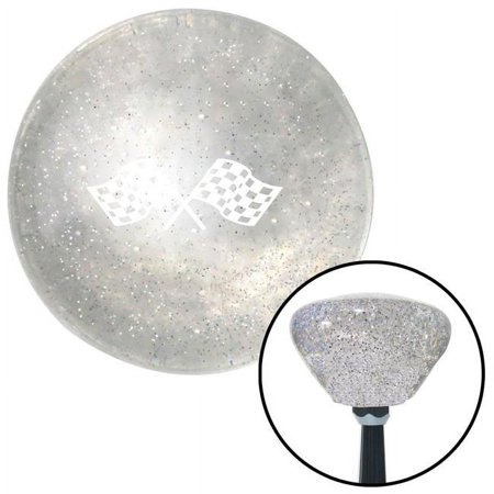 White Checkered Racing Flags Clear Retro Metal Flake Shift Knob with M16 x 1.5 Insert