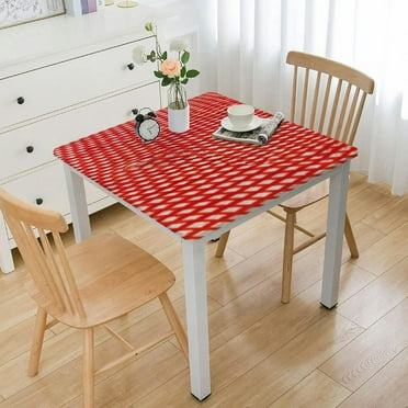 White Checkered Tablecloth Elastic Corner Fitted Rectangular Folding Vinyl Table Cover Cloth Xmas Plastic Waterproof Picnic Party Home for Indoor Outdoor Use