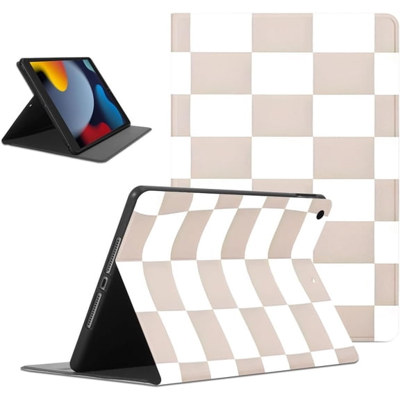 White Checkered Tablet Case for iPad Air 2 9.7 Inch,Cute Pattern for Women Men Teens Protective Cover Flip PU Leather Stand Funda