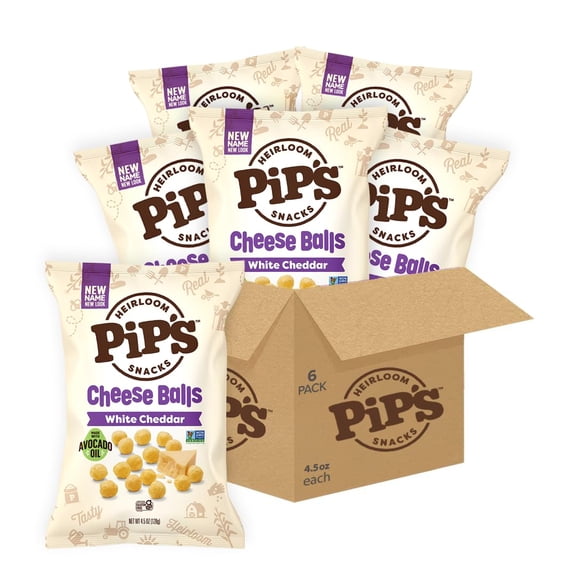White Cheddar Cheese Balls by Heirloom Pip's Snacks - 4.5oz 6pk - Healthy Snacks, Gluten Free, Heirloom Corn, Baked not Fried