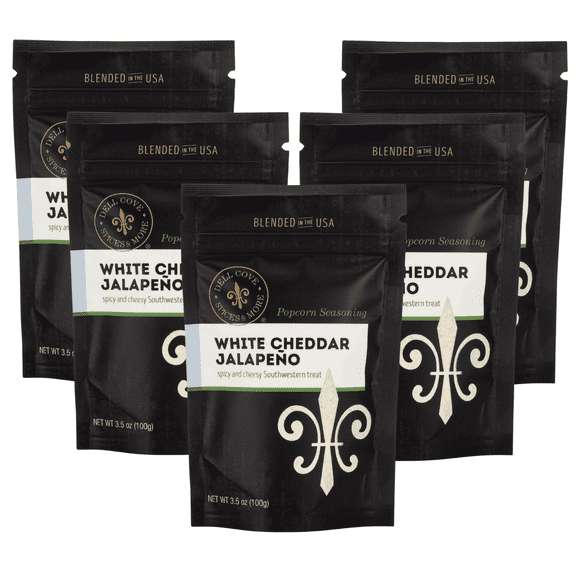 Dell Cove Spices & More Jalapeo Cheddar Popcorn Seasoning | Low Sodium Spicy Popcorn Topping | Bundle of 5, 1+ Pound