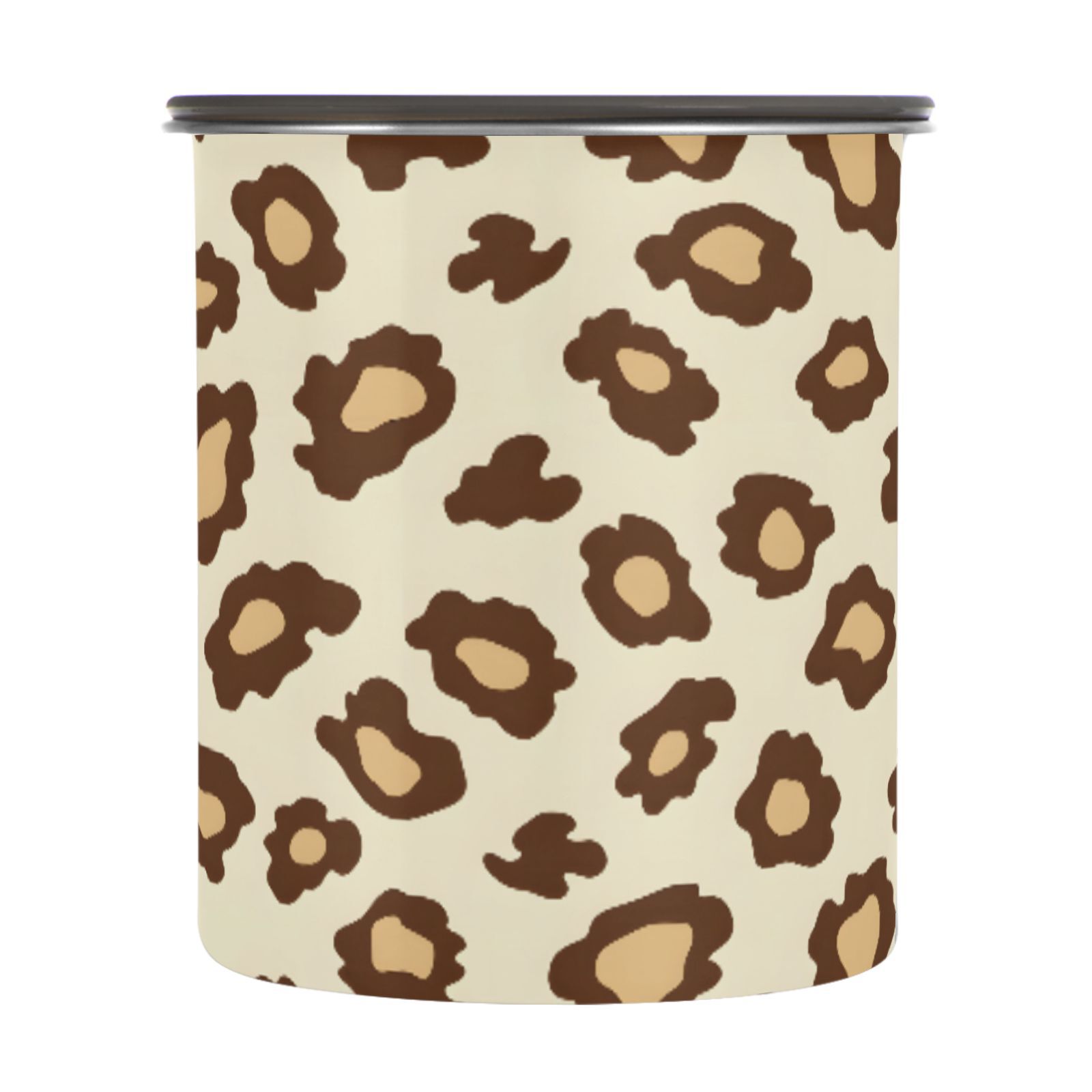 Off White Cheetah Leopard Print Airtight Coffee Bean Canister 30oz Food Storage Containers with Lids For Gournd, Tea, Sugar, Flour, Rice, Cereal, Candy Cookie Jar