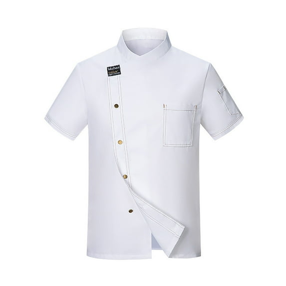 White Chef Coat Unisex Chef Jacket Button Down Solid Hotel Catering Chef Overalls,White,L
