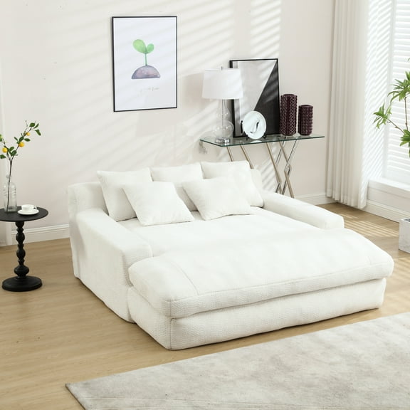 White Chenille 2 - Comfy Deep Seat With 5 Back Pillows For Living Area Room Couch Cushions (white