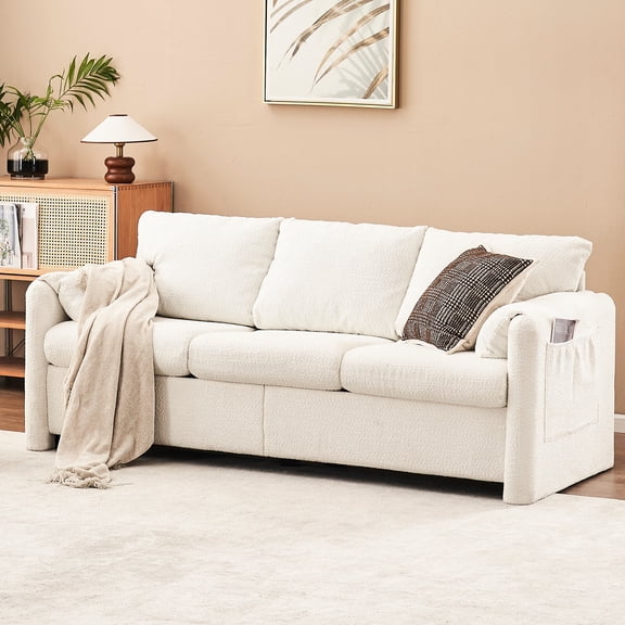 White Chenille 3 , 77", With Modern Design And High Foam For A Comfy Experience 77" In Chenille, Soft Comfortable Cushions Relaxation