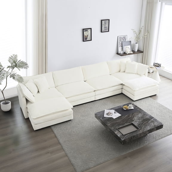 White Chenille Appearance - Modular Sofa Assembly - Family Activities - Comfortable Support