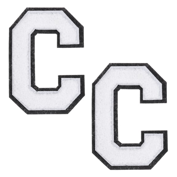 White Chenille Letter Patches, 4.5" Chenille Initial Embroidered Patches (C)