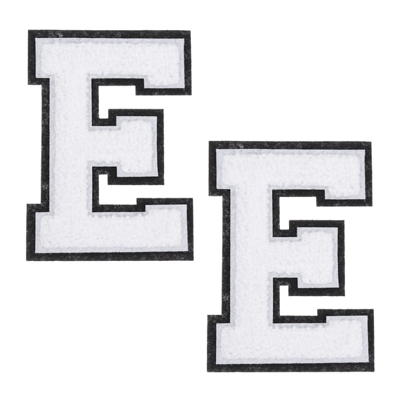 White Chenille Letter Patches, 4.5" Chenille Initial Embroidered Patches (E)