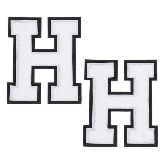 White Chenille Letter Patches, 4.5" Chenille Initial Embroidered Patches (H)