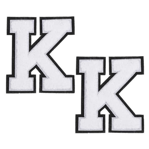 White Chenille Letter Patches, 4.5" Chenille Initial Embroidered Patches (K)