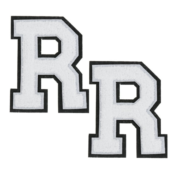 White Chenille Letter Patches, 4.5" Chenille Initial Embroidered Patches (R)