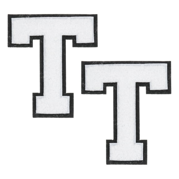 White Chenille Letter Patches, 4.5" Chenille Initial Embroidered Patches (T)