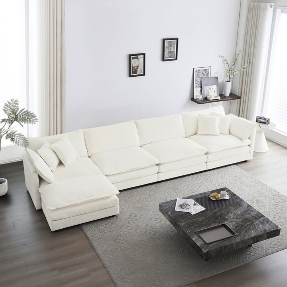 White Chenille Modular Design | Convertible for Living Room and Home Theater | Superior Comfort and Flexible Combination