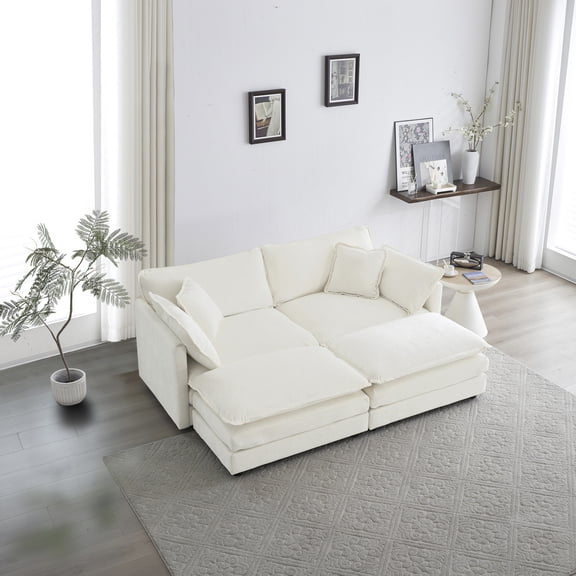 White Chenille Sofa - Moveable Components - Personal Living Style - Soft Cushioning