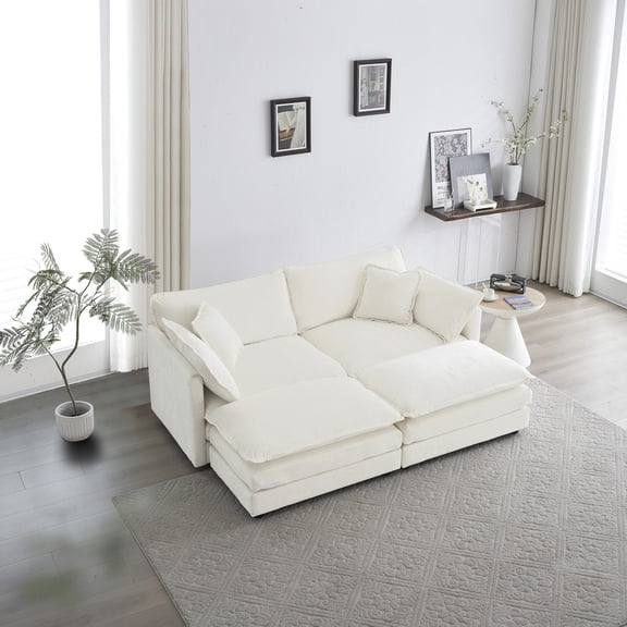White Chenille Sofa Set with Modular Design / Relaxing in Your Own Home Style