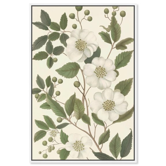 White Cherokee II Canvas Botanical Wall Art by Art Remedy, White Frame, 24 x 36