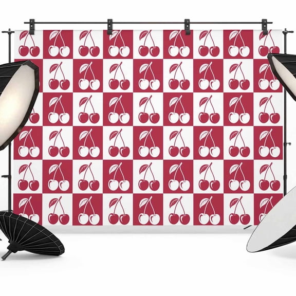 White Cherries Photography Backdrop 7x5FT, Pink Red Plaid Abstract Fruit Modern Style Simple Photo Backdrops, Background for Photography Studio Photo Studio Background, Back Drop for Photoshoot