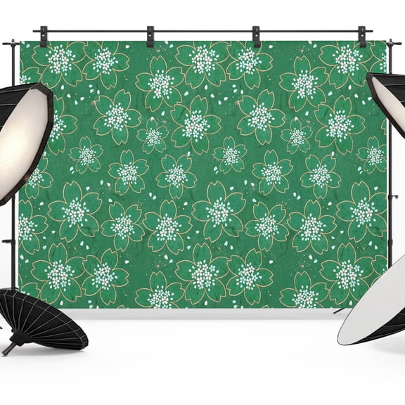 White Cherry Blossom Backdrops for Photography, Japanese Style Floral Mint Green Fabric Photo Background Sturdy Studio Props for Photo Studio, Video Recording, Booth & Photoshoot 7x5ft